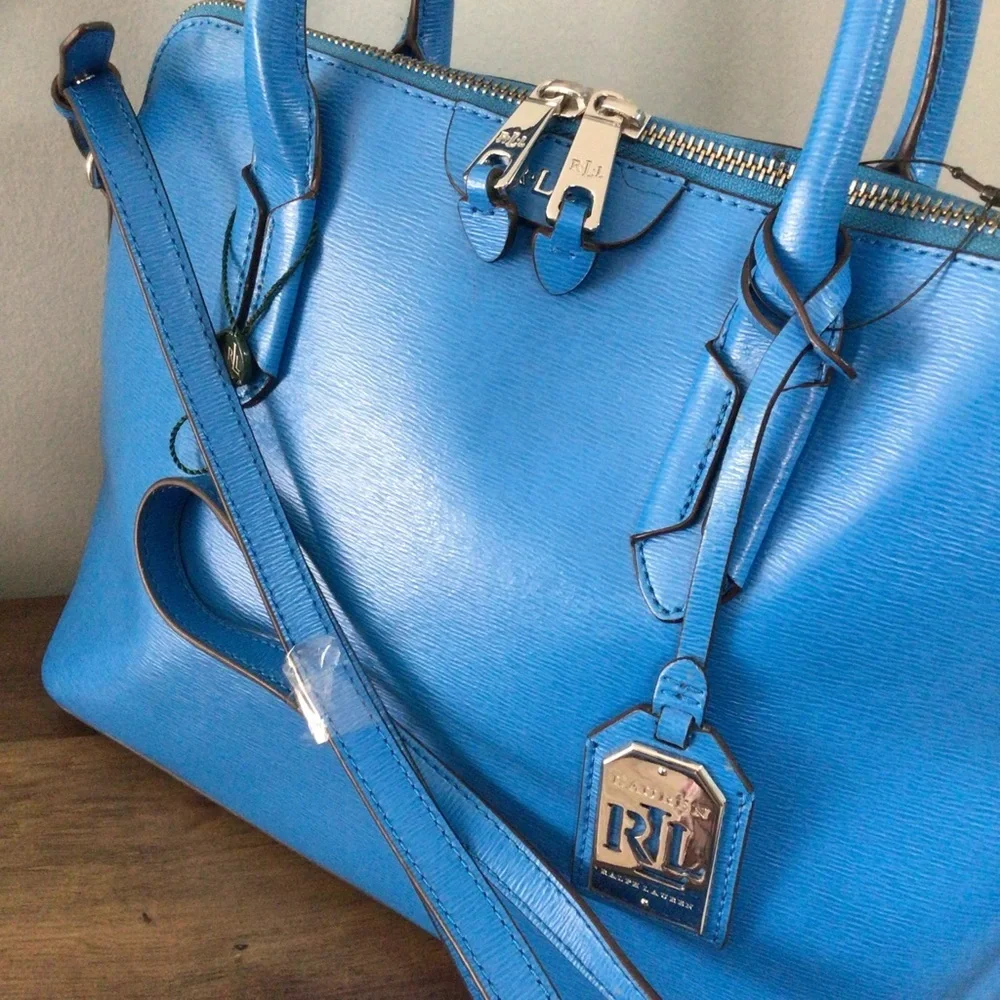 LAUREN Ralph Lauren Tate Dome Leather Vibrant Light Blue Satchel Gold Hardware
